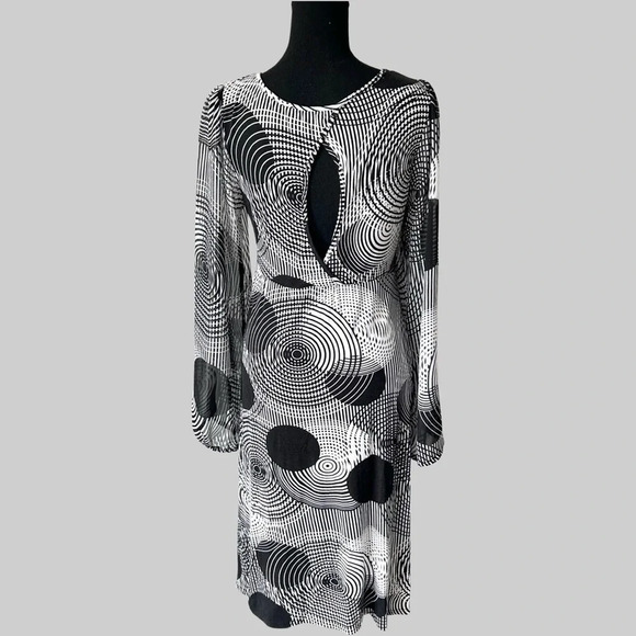 Nicole Benisti Polka Dots Sheer Sleeve Cutout Back  Stretch Dress - Picture 3 of 16